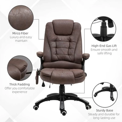 Vinsetto 6 Point Vibrating Massage Office Chair High Back Executive Heated Chair With 5 Modes Reclining Backrest Padded Armrest, Coffee - Image 5