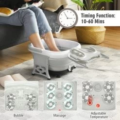 Costway Bath Foot Spa Massager W/ Bubble Red Light Timer Heat Gray