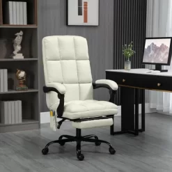 Vinsetto Vibration Massage Office Chair, Reclining Computer Chair With USB Port, Remote Control, Side Pocket And Footrest, Cream White