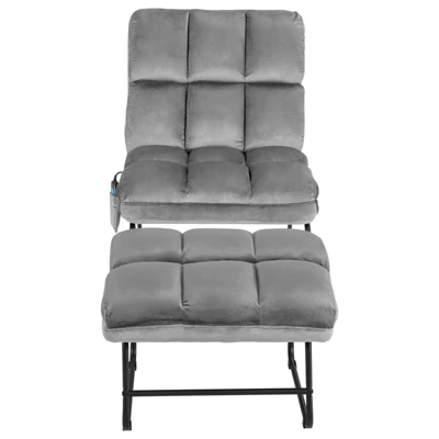 Costway Electric Massage Chair Vibrating Velvet Sofa W/Ottoman And Remote Control Gray - Image 9
