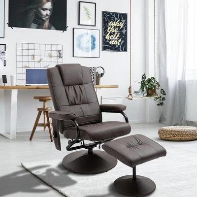 HOMCOM Massaging Faux Leather Recliner Chair And Ottoman Set, Swivel Vibration Massage Lounge Chair With Remote Control For Living Room, Bedroom, Or Office - Image 2