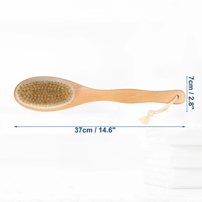 Unique Bargains Double Sided Bath Brush Wood Back Scrubber With Long Handle For Shower 14.6 Inches Brown 1 Pcs - Image 3