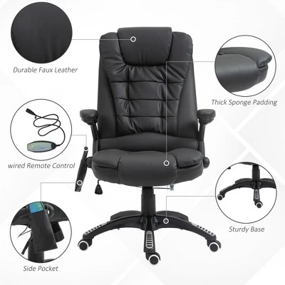 HOMCOM High Back Executive Massage Office Chair With 6 Point Vibration, 5 Modes, Faux Leather Heated Reclining Desk Chair - Image 6