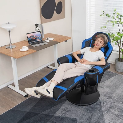 Costway Massage Gaming Recliner Height Adjustable Racing Swivel Chair With Cup Holder Blue/Black/Red - Image 3