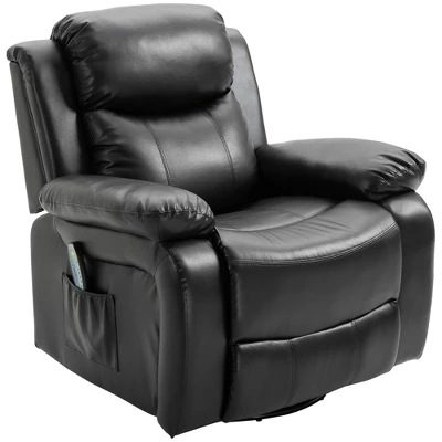 HOMCOM PU Leather Massage Recliner Chair, Swivel Rocker Sofa With Remote Control, Footrest, Padded Seat For Living Room, Bedroom, Black - Image 3