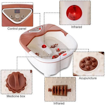 Costway Foot Spa Bath Massager LCD Display Temperature Control Heat Infrared Bubbles Brown - Image 2
