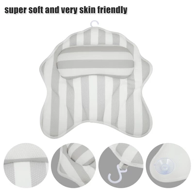 Unique Bargains Bath Cushion Non Slip Suction Sups Comfortable Head Rest Bathtub Pillow Gray