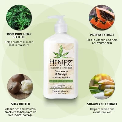 Hempz Sugarcane Sugarcane And Papaya Herbal Body Moisturizer Sugar & Passionfruit - 17 Fl Oz - Image 3