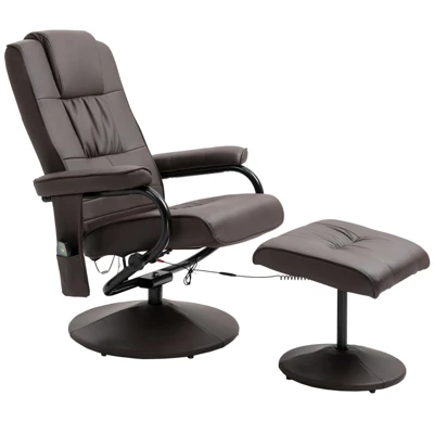HOMCOM Massaging Faux Leather Recliner Chair And Ottoman Set, Swivel Vibration Massage Lounge Chair With Remote Control For Living Room, Bedroom, Or Office - Image 3