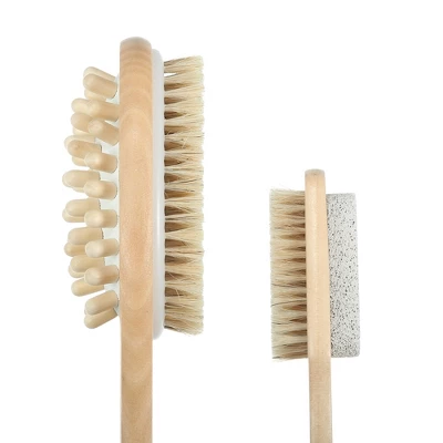 Unique Bargains Dry Brushing Body Brush Set Dual Sided Long Handle Back Scrubber For Wet Dry Brown - Image 2