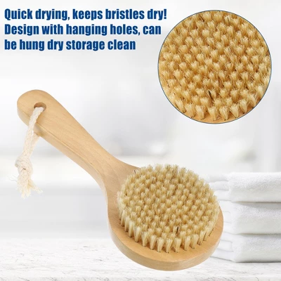 Unique Bargains Double Sided Bath Brush Wood Back Scrubber With Handle For Shower Brown 1 Pcs - Image 2