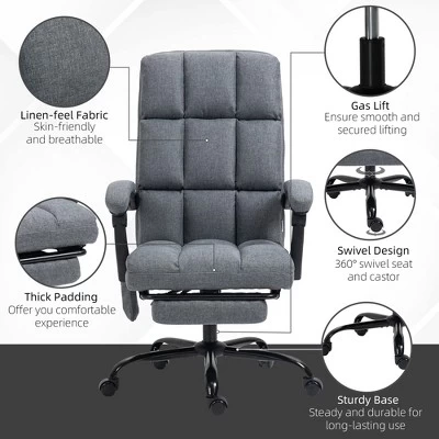 Vinsetto Vibration Massage Office Chair, Reclining Computer Chair With USB Port, Remote Control, Side Pocket And Footrest, Dark Gray - Image 4