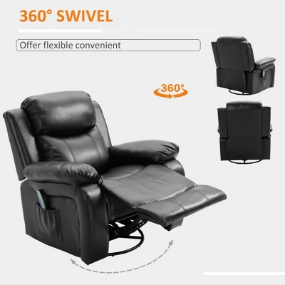 HOMCOM PU Leather Massage Recliner Chair, Swivel Rocker Sofa With Remote Control, Footrest, Padded Seat For Living Room, Bedroom, Black - Image 4