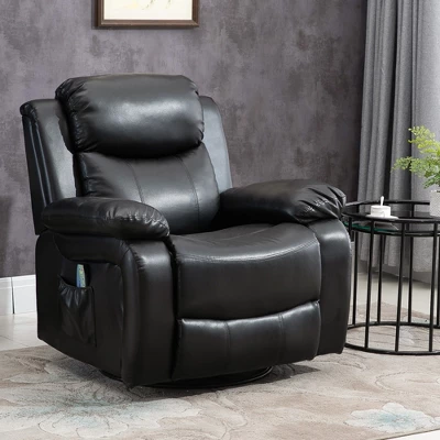 HOMCOM PU Leather Massage Recliner Chair, Swivel Rocker Sofa With Remote Control, Footrest, Padded Seat For Living Room, Bedroom, Black - Image 2