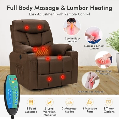 Costway Electric Power Lift Recliner Chair Living Room Sofa Chair With Massage & Heating - Image 4