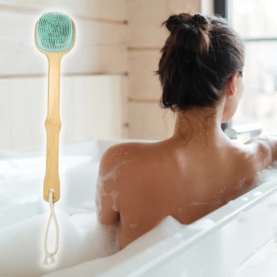 Unique Bargains Dual-Side Silicone Long Handle Bath Brush 1 Pc - Image 4