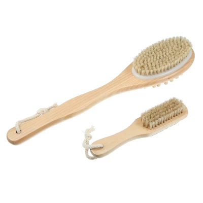 Unique Bargains Dry Brushing Body Brush Set Dual Sided Long Handle Back Scrubber For Wet Dry Brown - Image 3