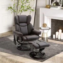 HOMCOM Massage Recliner And Ottoman With 10 Vibration Points Adjustable Backrest, PU Leather Living Room Chair With Side Pocket Remote Control
