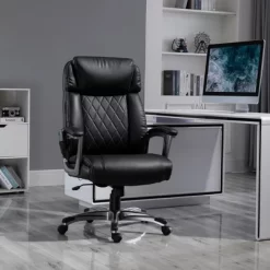 Vinsetto High Back 6-Point Massage Home Office Chair, Swivel Faux Leather Task Chair With Headrest, And Padded Armrests, Black