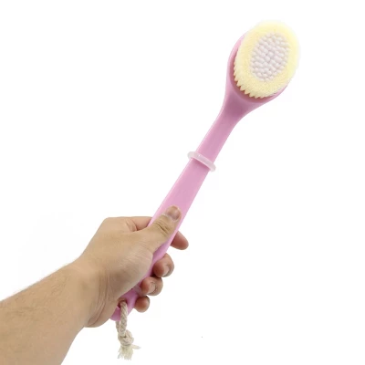 Unique Bargains Soft Bristle Pink Curved Plastic Handle Scrub Brush Exfoliating Tool - Image 2