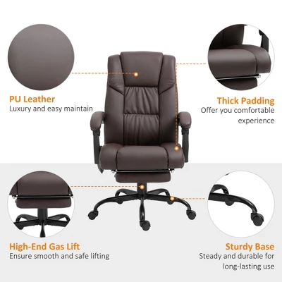 Vinsetto High Back Massage Office Desk Chair With 6-Point Vibrating Pillow, Computer Recliner Chair With Retractable Footrest, And Adjustable Lumbar Support - Image 4