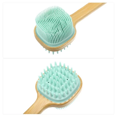 Unique Bargains Dual-Side Silicone Long Handle Bath Brush 1 Pc - Image 2