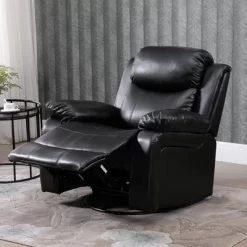 HOMCOM PU Leather Massage Recliner Chair, Swivel Rocker Sofa With Remote Control, Footrest, Padded Seat For Living Room, Bedroom, Black
