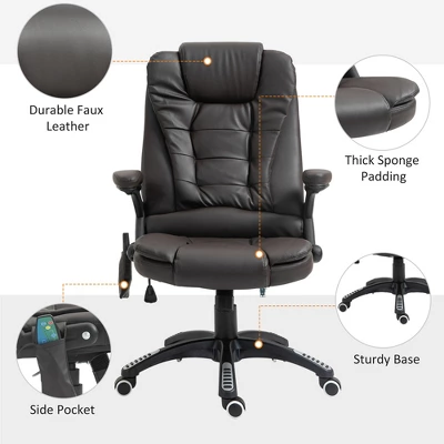 HOMCOM High Back Executive Massage Office Chair With 6 Point Vibration, 5 Modes, Faux Leather Heated Reclining Desk Chair - Image 4
