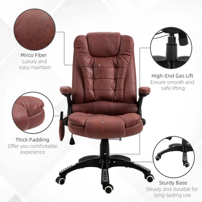 Vinsetto Ergonomic Vibrating Massage Office Chair High Back Executive Heated Chair With 6 Point Vibration Reclining Backrest Padded Armrest Red - Image 5
