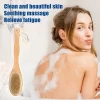 Unique Bargains Double Sided Bath Brush Wood Back Scrubber With Long Handle For Shower 14.6 Inches Brown 1 Pcs