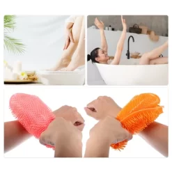 Unique Bargains Bath Massage Pad Back Scrubber Back Brush Exfoliate Feet Scrubber With Suction Cups TPR Pink Orange 2Pcs