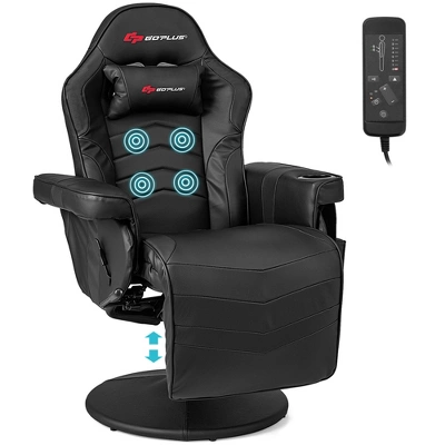 Costway Massage Gaming Recliner Height Adjustable Racing Swivel Chair With Cup Holder Blue/Black/Red - Image 10