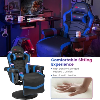 Costway Massage Gaming Recliner Height Adjustable Racing Swivel Chair With Cup Holder Blue/Black/Red - Image 7