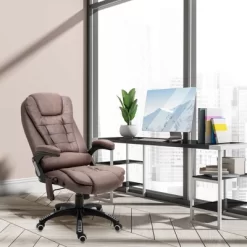 Vinsetto 6 Point Vibrating Massage Office Chair High Back Executive Heated Chair With 5 Modes Reclining Backrest Padded Armrest, Coffee