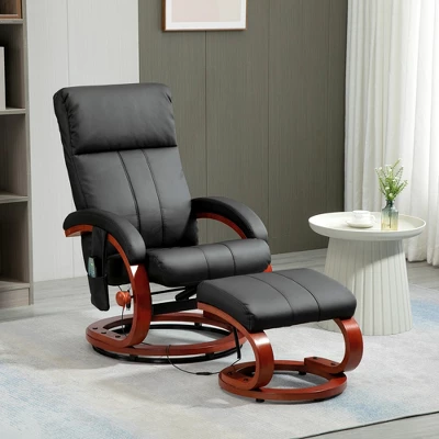 HOMCOM Recliner Chair With Ottoman, Electric Faux Leather Swivel Reclining Chair With 10 Vibration Points, 5 Massage Mode, Remote Control