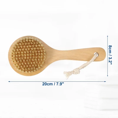 Unique Bargains Double Sided Bath Brush Wood Back Scrubber With Handle For Shower Brown 1 Pcs - Image 3