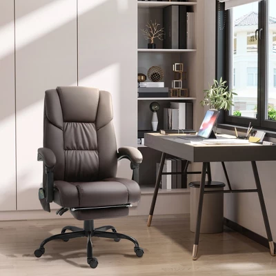 Vinsetto High Back Massage Office Desk Chair With 6-Point Vibrating Pillow, Computer Recliner Chair With Retractable Footrest, And Adjustable Lumbar Support